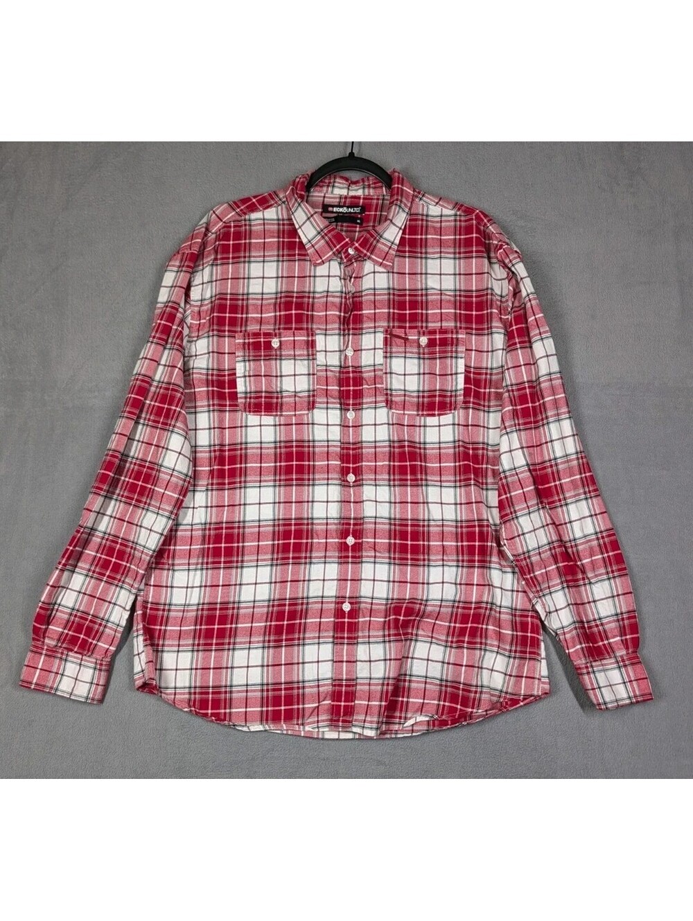 Ecko Unltd Mens XL Red White Plaid Button Up Shirt Y2K Streetwear Hip Hop Skater